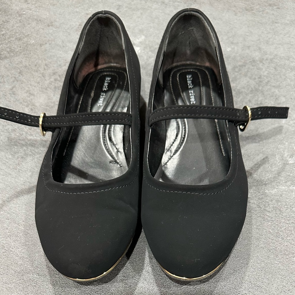 Black Mary Jane Flats with Gold Trim